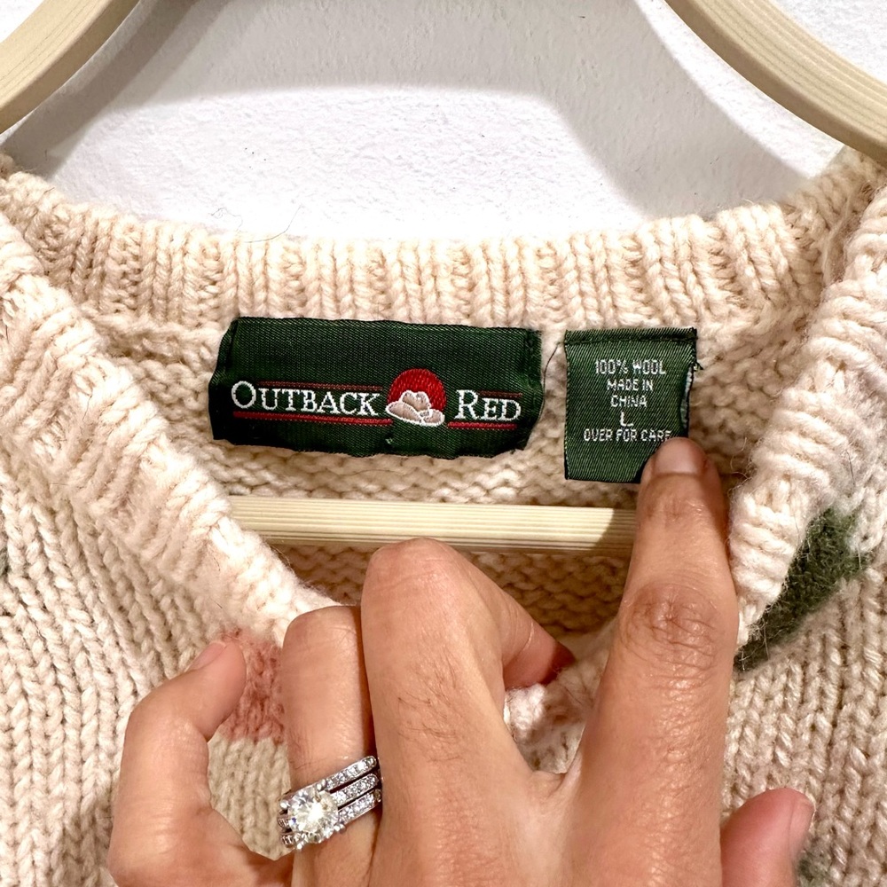 Vintage 80s 90s Outback Red Cream and Green Patterned crewneck Sweater large - Picture 5 of 8